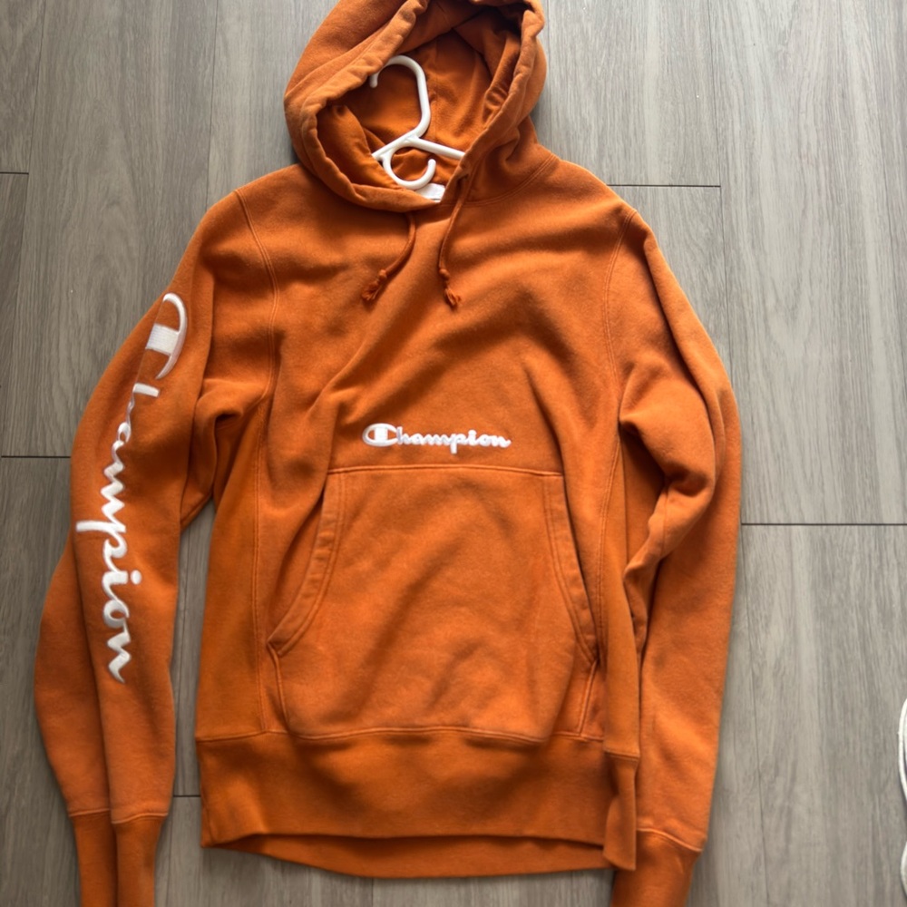 Champion Men's Orange Hoodie with Logo